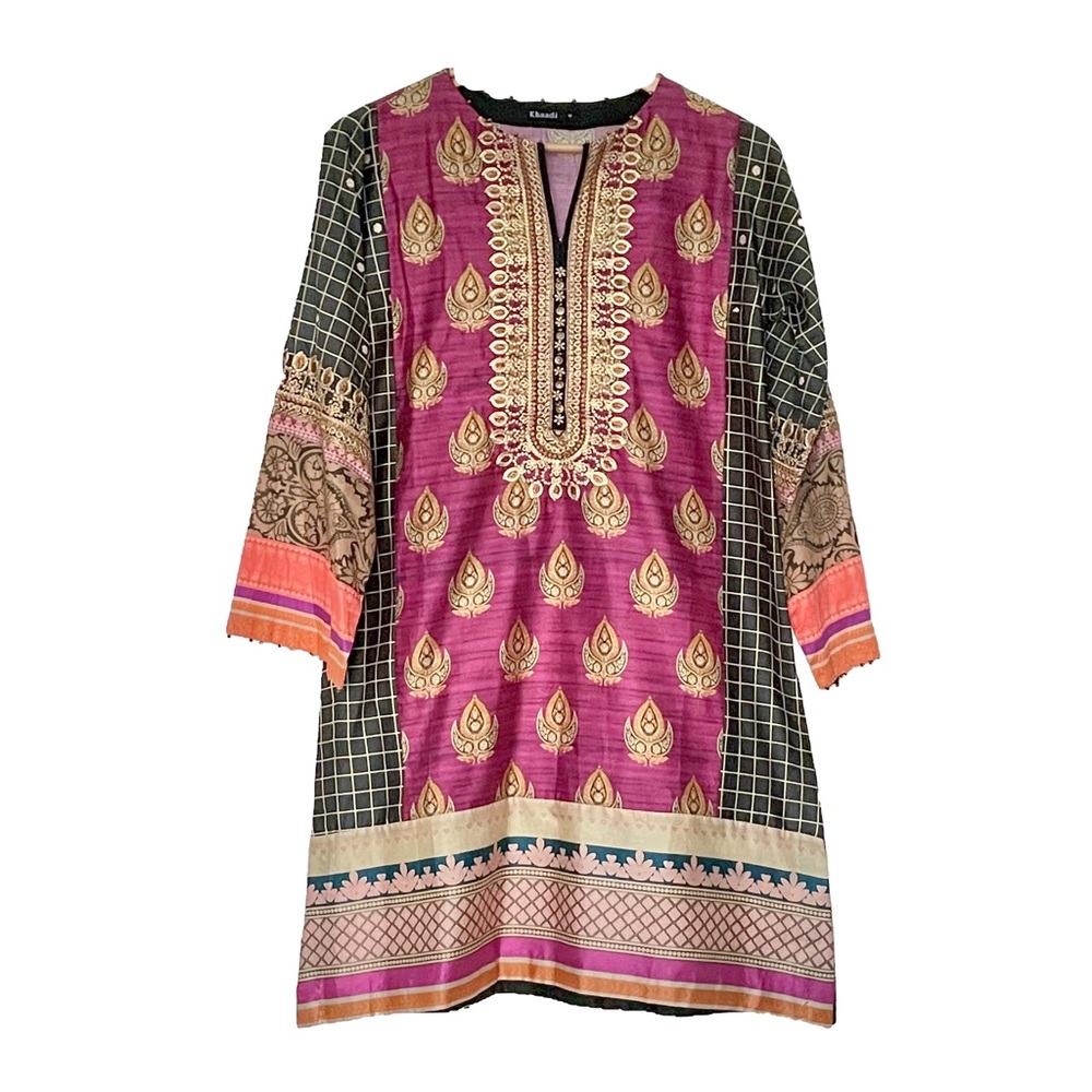 Khaadi Gold, Maroon and Black Kurta
